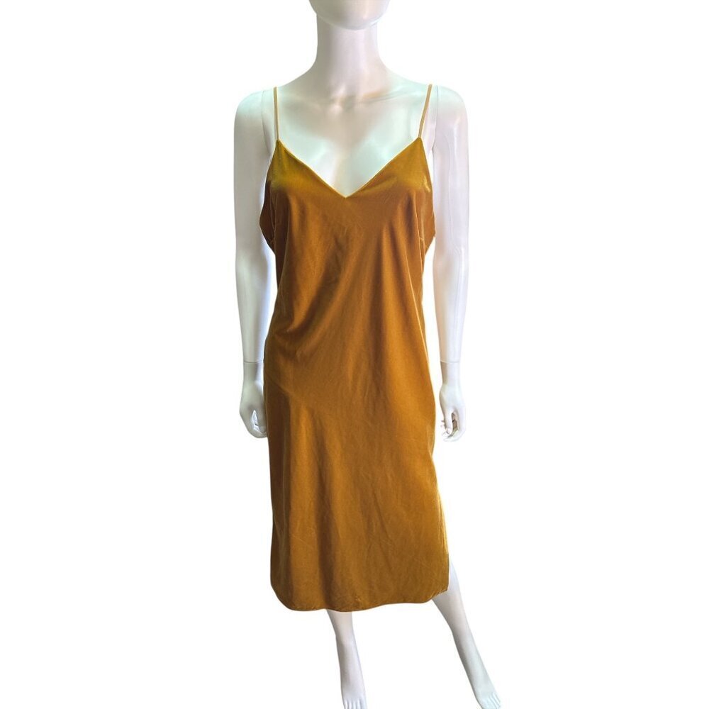 Good American Gold Metallic Velvet Slip Dress Sz 1 Adjustable Straps Spring NWT